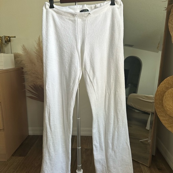 White Drawstring Terry Cloth Pants - Picture 1 of 4